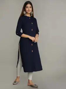 NEW4U Mandarin Collar Roll-Up Sleeves Straight Kurta