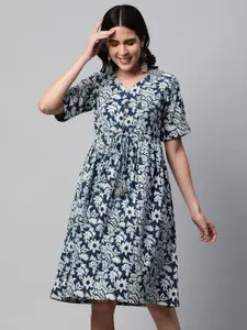 KAMI KUBI Floral Print Ruffled Fit & Flare Dress