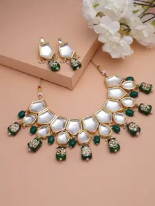 PANASH Gold-Plated Kundan Studded & Beaded Necklace And Earrings
