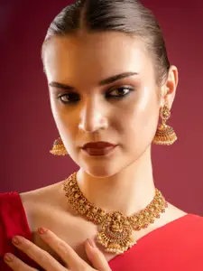 PANASH Gold-Plated Stones Studded & Beaded Necklace And Earrings