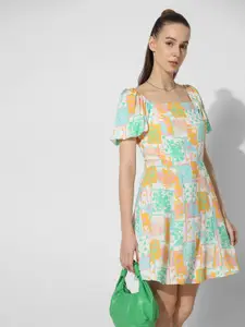 ONLY Floral Printed Puff Sleeves A-Line Dress