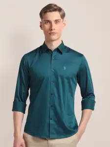 U.S. Polo Assn. Self Design Printed Spread Collar Casual Shirt