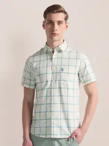 U.S. Polo Assn. Regular Fit Cotton Windowpane Checks Opaque Checked Casual Shirt