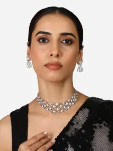 Zaveri Pearls Silver-Plated CZ-Stones Studded Necklace & Earrings