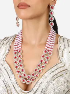 Zaveri Pearls Gold Plated Austrian Diamond-Studded & Beaded Necklace And Earrings