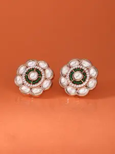 Zaveri Pearls Rose Gold-Plated Cubic Zirconia-Studded Brass Floral Studs Earrings