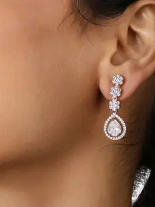 Zaveri Pearls Gold-Plated Cubic Zirconia-Studded Brass Contemporary Drop Earrings