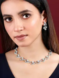 Peora Silver Plated Cubic Zirconia-Studded Necklace And Earrings