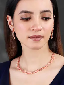 Peora Rose Gold Plated Cubic Zirconia Studded Necklace & Earrings