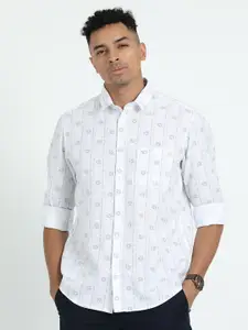 Classic Polo Geometric Printed Spread Collar Slim Fit Opaque Casual Shirt