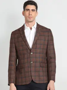 Arrow Tartan Checked Notched Lapel Long Sleeves Single Breasted Blazers