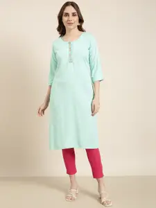 SHOWOFF Round Neck Thread Work Straight Kurta