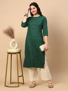 SHOWOFF Ethnic Motifs Printed Round Neck Straight Kurta