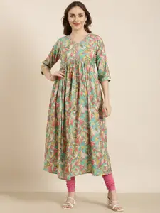SHOWOFF Floral Printed Regular Sleeves Cotton Floral Kurta