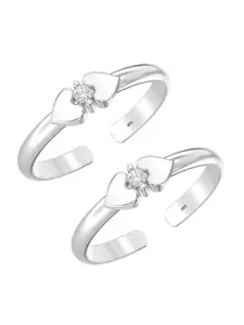 LeCalla Set of 2 Silver Plated Cubic Zirconia Studded Toe Rings