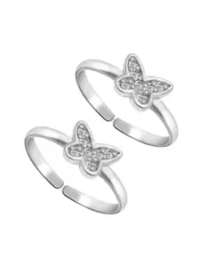 LeCalla 925 Sterling Silver Plated Stone Studded Butterfly Toe Ring