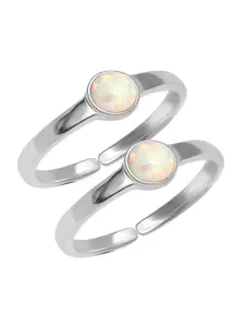 LeCalla 925 Sterling Silver Rhodium-Plated Stone Studded Toe Rings