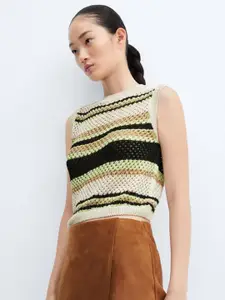 MANGO Striped Crochet Knit Top