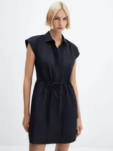 MANGO Cotton Waist Tie-Up Shirt Mini Dress