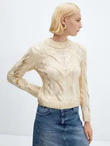 MANGO Cable Knit Foil Braided Pullover