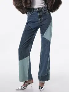 MANGO Women Straight Fit Patchwork Jeans