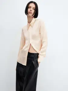 MANGO Women Crinkle Satin Casual Shirt