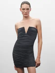 MANGO Strapless Ruched Bodycon Mini Dress