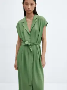 MANGO Shirt Midi Dress with Fabric Belt