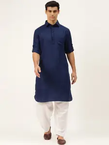 ATRAENTA Cotton Curved Shirt Collar Thread Work Pathani Kurta