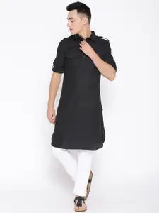 ATRAENTA Cotton Curved Shirt Collar Angrakha Roll-Up Sleeves Pathani Kurta