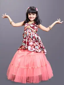 BAESD Girls Printed V-Neck Net Ready to Wear Lehenga Choli