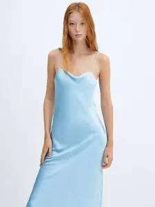 MANGO Cowl Neck Strapless Satin Slip Dress
