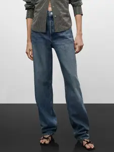 MANGO Women Mid-Rise Cotton Straight Jeans