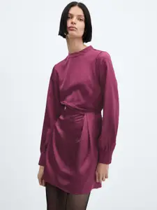 MANGO Puff Sleeves Satin Finish A-Line Mini Dress