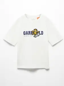 Mango Kids Boys Garfield Print Drop-Shoulder Sleeves Pure Cotton T-shirt