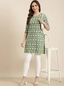 SHOWOFF Floral Embroidered Round Neck Kurti