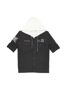 CAVIO Boys Hooded Neck Lightweight Cotton Denim Jacket With T-Shirt