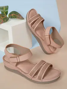 Get Glamr Textured Open Toe Comfort Heels
