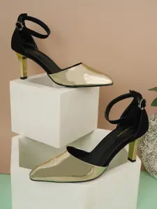 Get Glamr Colourblocked Pointed Toe Metallic Slim Heels