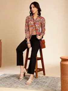 Anouk Yellow Ethnic Motifs Printed Shirt Collar Short Kurti