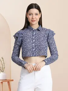 TOOCHKI Shirt Collar Floral Print Ethnic Georgette Shirt Style Top