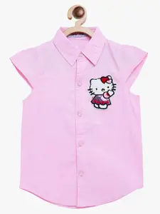 BAESD Girls Hello Kitty Printed Spread Collar Cap Sleeves Cotton Casual Shirt