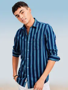Red Flame Men Opaque Striped Formal Shirt