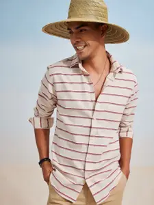 Red Flame Men Horizontal Stripes Opaque Striped Formal Shirt