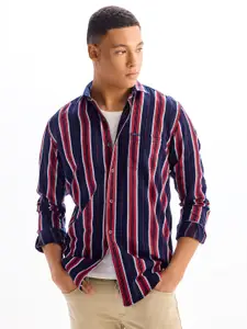 Red Flame Men Opaque Striped Formal Shirt