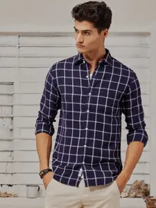 Red Flame Men Windowpane Checks Opaque Checked Formal Shirt