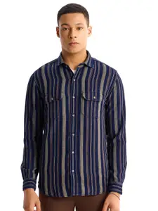 Red Flame Men Opaque Striped Formal Shirt