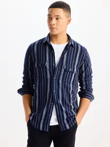 Red Flame Men Opaque Striped Formal Shirt