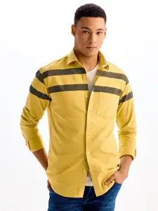 Red Flame Men Horizontal Stripes Opaque Striped Formal Shirt