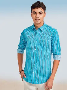 Red Flame Men Opaque Striped Formal Shirt